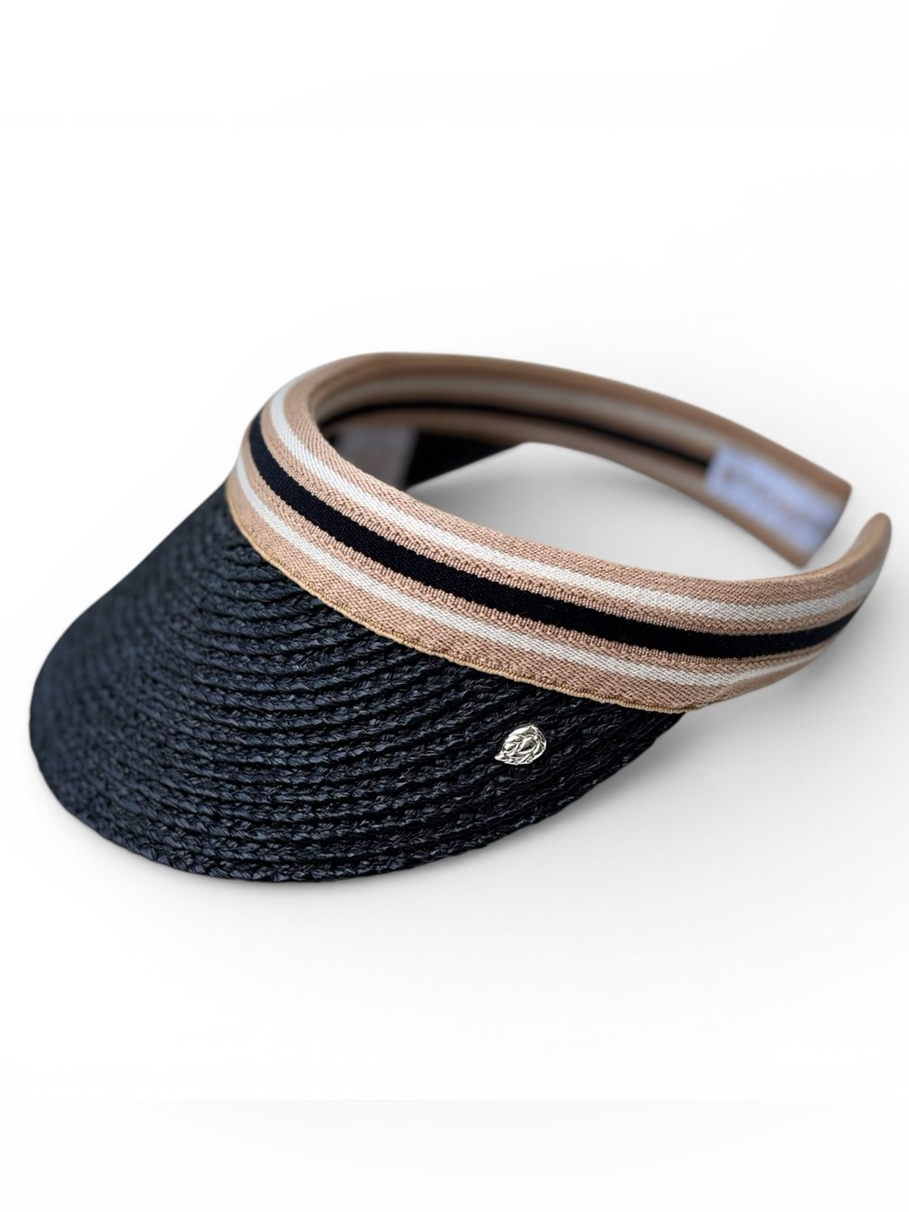Helen Kaminski Bianca 8 Striped Visor Rafia Black Charcoal/Black Stripe